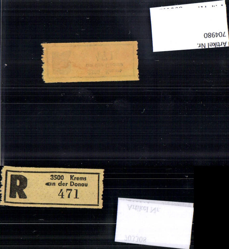 704980 Einschreibezettel Rekozettel R-Zettel Krems an der Donau - Bild 1 von 1