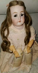 Antique Kestner Doll 24" Dep 752.73 Bisque Head/ Leather Body BJ ARMS Brown Eyes - Picture 1 of 15
