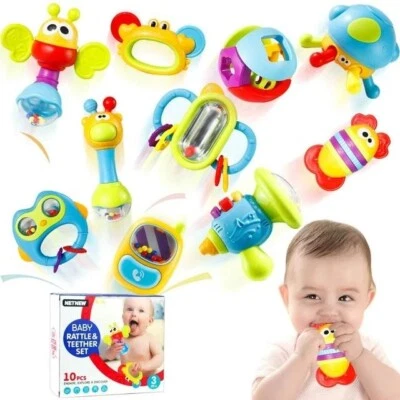 10PCs Baby Rattles Toys Set, Infant Grab Shake Rattle Sensory Teether Newborn - Image 1 of 4