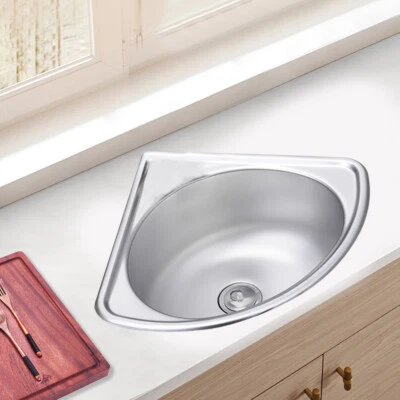 Modern Bathroom Corner Sink Stainless Steel Triangle Wash Basin Wall Mounted US - Image 1 of 4