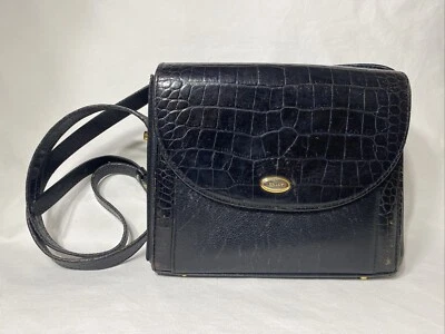 Bally 复古 FAUX CROC 压纹皮革翻盖斜挎包 GC 深受喜爱 — 第 1/4 张图片