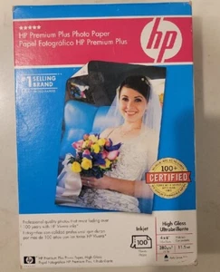 Nowy zapieczętowany w pudełku papier fotograficzny HP Premium Plus wysoki połysk - 100 4x6 - Zdjęcie 1 z 4