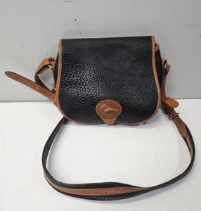 Dooney Bourke Vintage Black/Brown Saddle Belt Bag Crossbody All Weather Leather - Picture 1 of 11