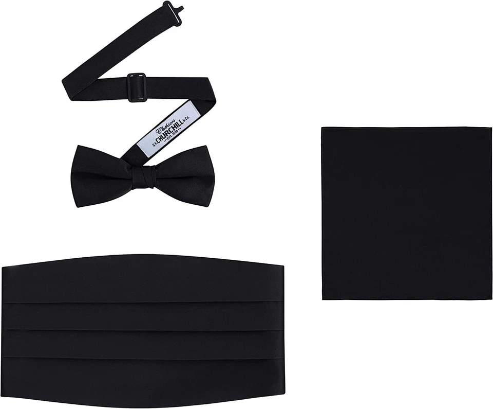 Black Bow Tie Cummerbund Set Formal Occasion Adjustable Tuxedo Solid - Image 1 of 1