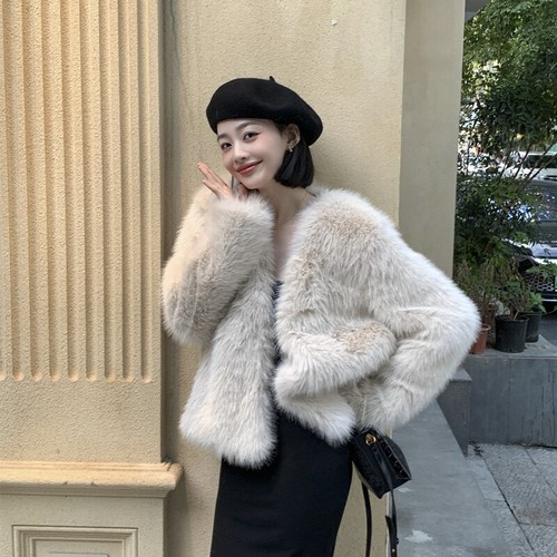 OFF WHITE Giacche donna pelliccia di volpe sintetica autunno inverno cappotti corti pelosi donna outwear taglia nuova