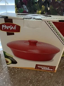 PARINI~Tortilla Warmer 8" Glazed Stoneware ~ Red~New In Box - Picture 1 of 5