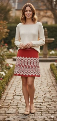 Anthropologie Floreat Salmon Ivory Lace Knee Length Straight Skirt Womens Size 6 - Image 1 of 4