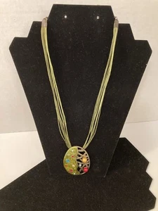 Artisan Necklace w Metal Pendant & Multi Colored Gemstones - Picture 1 of 7