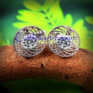 Moissanite Gemstone with 925 Sterling Silver Cufflinks For Men's #31 - Picture 1 of 8