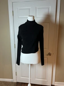 Damenbluse Stehkragen gerippt schwarz hinten offen zum Selbstbinden LESEN - Bild 1 von 5