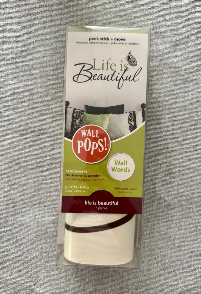 WallPops! Life Is Beautiful настенная наклейка Peel & Stick съемные настенные слова новые - Изображение 1 из 4
