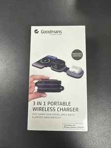Goodmans 3 In 1 Portable Wireless Charger. Apple Compatible (Black) - Zdjęcie 1 z 6