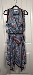 New York & Company Women Multicolor Floral Tie  Sleeveless Dress 14 Side Zipper - Picture 1 of 8