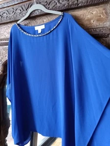 Michael Kors Krepp Poncho Oberteil Damen Größe L/XL royalblau verzierter Kragen. - Bild 1 von 4