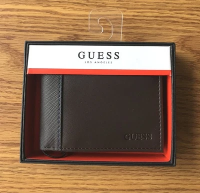 Guess Men's Wallet Bi-Fold w Not-Removable Wing BROWN Faux Leather NIB - Image 1 of 4