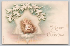 Postal Feliz Navidad Jesús en una estrella años 1900 - Imagen 1 de 2