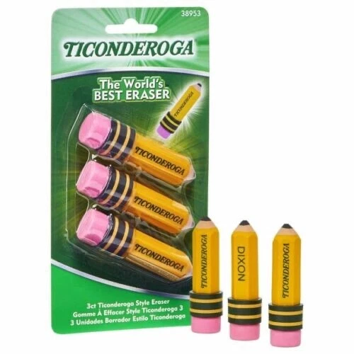 Ticonderoga Shaped Eraser, For Pencil Marks, Pencil Shaped, Small, 3/Pack - Image 1 of 1