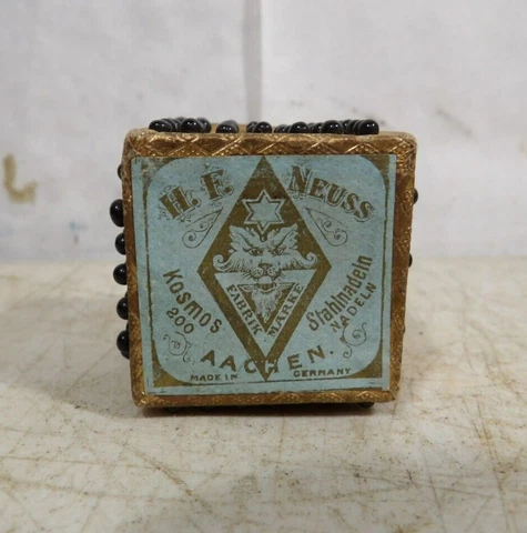 Vintage/Antique H.F. Neuss Germany Black Glass Head Pin Dice Cube Cushion Sewing Cover