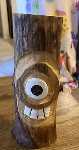 Funny Hand Carved From tree branch Wood Folk Art Cyclops tiki figure thing 8" - Picture 1 of 7