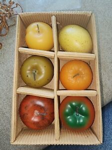 Vintage Fruit Shaped Wax Candle 2 inch Set of 6 - Pear Apple Tomato Orange Peach