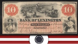 1861 $10 BANK of LEXINGTON NC OBOSLETE BANK NOTE NORTH CAROLINA CIVIL WAR 0265 - Picture 1 of 3