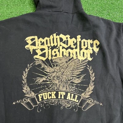 Moletom com capuz Death Before Dishonor F**K It All banda de metal hardcore preto masculino tamanho G vintage - Imagem 1 de 4