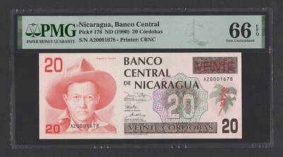 Nicaragua 20 Cordobas ND(1990) P176 Uncirculated Grade 66 - Image 1 of 2