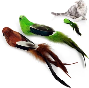 2 Packs Real Feather Cat Toys Realistic Simulation Birds Toys with Bells Indoor - Picture 1 of 12