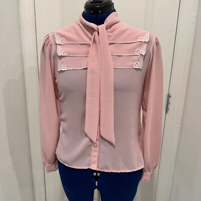 Women’s  Vtg Pink Blouse Pussybow Feminine Size Small Classy Sweet Modest - Image 1 of 4