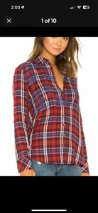 Free People Magical Plaid Embroidered Shirt Size M Red Blue Oversized Loose Fit - Picture 1 of 11