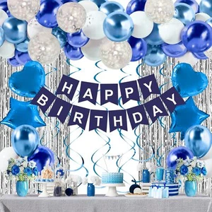 Blue Birthday Decorations for Boys & Men - 50 PCS Party Supplies Kit with Ban... - Picture 1 of 7