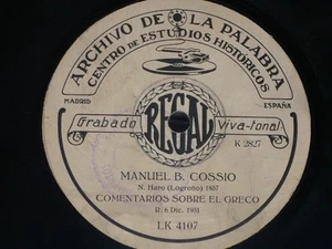 TALKING 78 rpm RECORD Archivo de la Palabra MANUEL B. COSSIO Madrid 1931 RARE - Picture 1 of 2