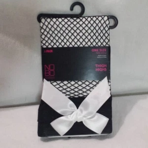 NOBO Thigh Highs 1 pair OSFA One Size Black w/ White Bow No Boundaries - Picture 1 of 6
