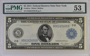 Fr#851A Federal Reserve Note $5 1914 WHITE/ MELLON PMG 53 (2-B) - Picture 1 of 2