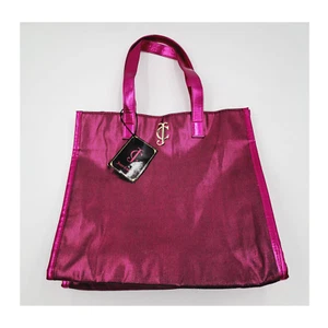 Juicy Couture Hot Pink Metallic Tote Bag Large Stripe Inside Pocket Snap - Picture 1 of 10