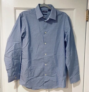 Chaps Boys Blue and White Stripe Button-Down Dress Shirt Stretch Size XL (18-20) - Picture 1 of 6