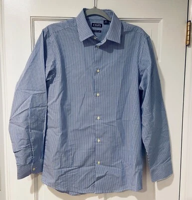 Chaps Boys Blue and White Stripe Button-Down Dress Shirt Stretch Size XL (18-20) - Image 1 of 4