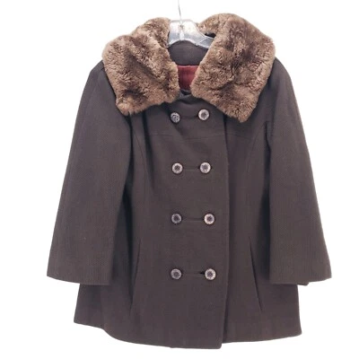 Vintage FORSTMANN Brown Fur Collar Virgin Wool Jacket 3/4 Sleeves or Petite S/M? - Image 1 of 4