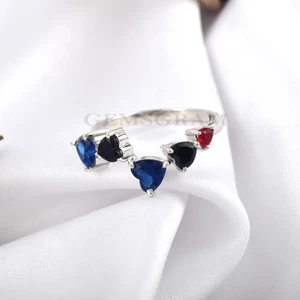Solid 925 Sterling Silver White Gold-Plated Simulated Blue Quartz Women's Ring - Picture 1 of 6
