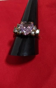 Heart Shaped Ring Pink Crystal with Rhinestones Size 10.5 - Picture 1 of 1
