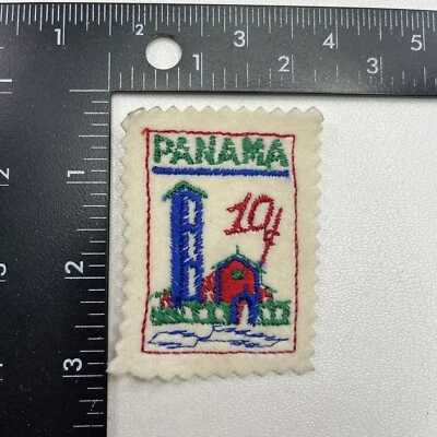 Parche de fieltro tema sello postal PANAMÁ 10¢ de colección (con torre AZUL) 80NC Foto 1 de 2