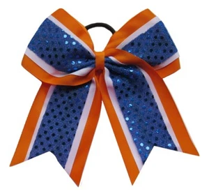 NEW "CONFETTI Orange Blue" Cheer Bow Pony Tail 3" Ribbon Hair Bows Cheerleading - Picture 1 of 1