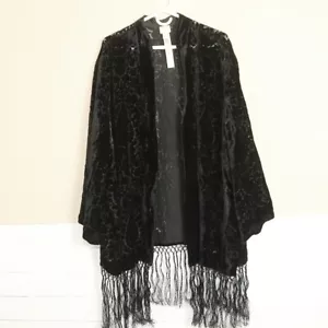 Chicos Kimono Jacket L/XL Silk Velvet Burnout Fairy Fringe Stevie Nicks Gypsy - Picture 1 of 7