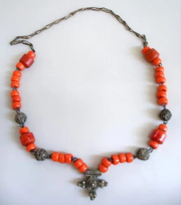 Antique Ethnical Tribal Islamic Natural Coral and Filigree Silver Beads - Image 1 of 4