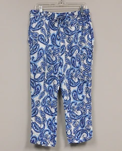 Lauren Ralph Lauren White Blue Paisley Drawstring Pants Womens Size 10 - Picture 1 of 4