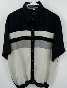 Alan Stuart Shirt gebänderter Vollknopfpullover Herren Gr. L schwarz weiß kurzarm - Bild 1 von 7