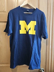 Michigan Wolverines Shirt Adult Blue Yellow Logo Football Champion Mens Size L - Picture 1 of 3