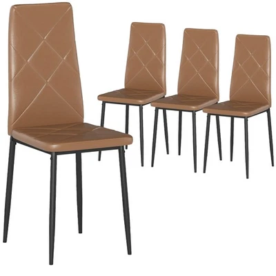 HOMCOM Set di 4 Sedie da Pranzo in Finta Pelle con Schienale Alto Marrone - Immagine 1 di 4