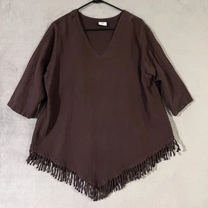 Top Sea Breeze California orlo frange scollo a V L cotone marrone cioccolato made USA** - Foto 1 di 8
