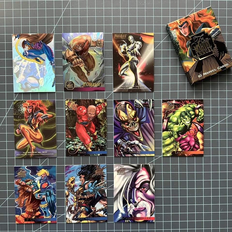 1995 Flair Marvel Annual 10-Card Set Chromium 11, Holoblast 12, Powerblast 2 & 7 - Image 1 of 4